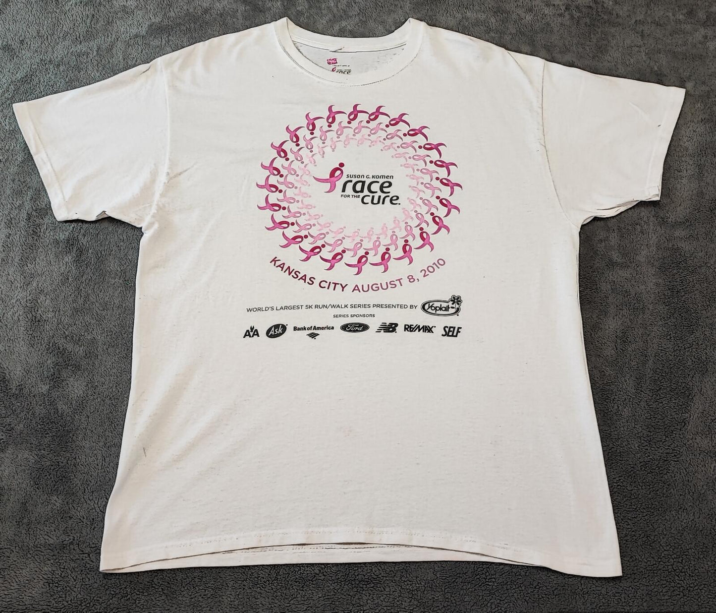 Vintage 2010 Race Cure Graphic T-Shirt White Retro Y2K Men's Size Large L