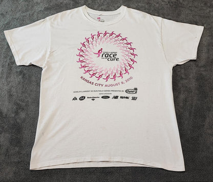 Vintage 2010 Race Cure Graphic T-Shirt White Retro Y2K Men's Size Large L