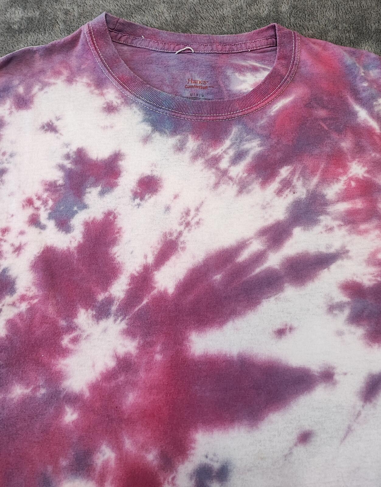 Vintage Hanes Tie Dye Graphic T-Shirt White Purple Retro 90s Men's Size Medium