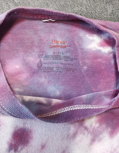 Vintage Hanes Tie Dye Graphic T-Shirt White Purple Retro 90s Men's Size Medium