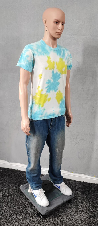 Vintage Hanes Psychedelic Tie Dye Graphic T-Shirt Blue Yellow Men's Size Medium M