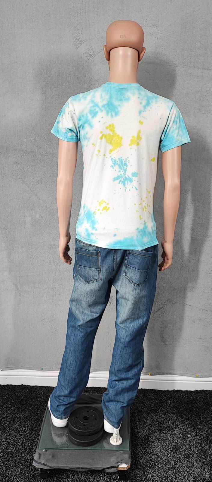 Vintage Hanes Psychedelic Tie Dye Graphic T-Shirt Blue Yellow Men's Size Medium M