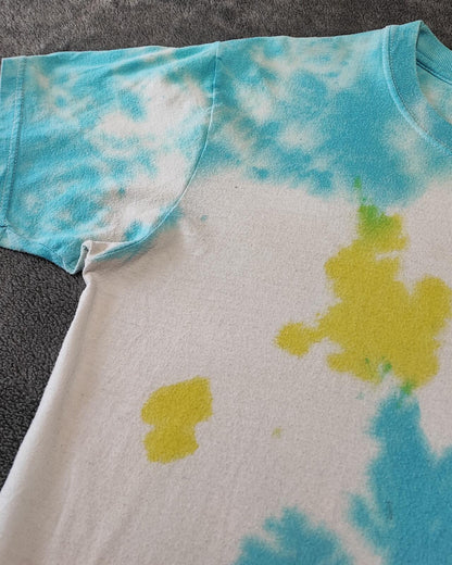 Vintage Hanes Psychedelic Tie Dye Graphic T-Shirt Blue Yellow Men's Size Medium M