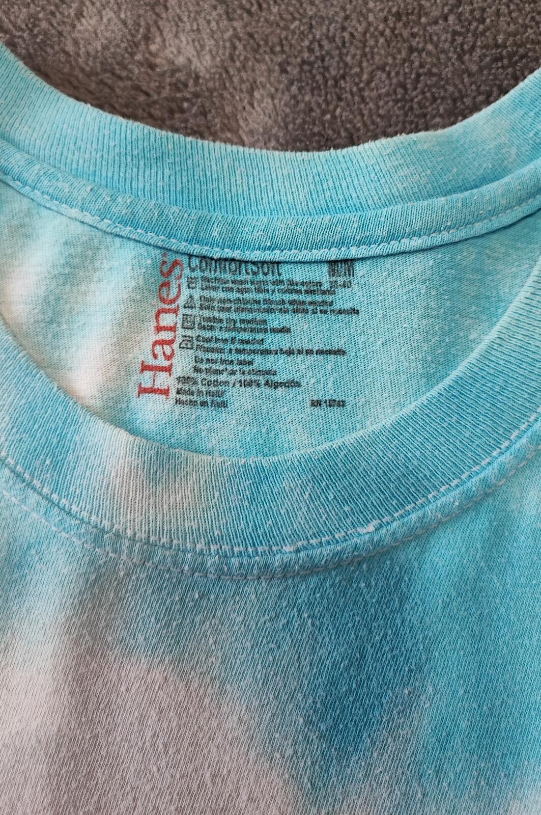 Vintage Hanes Psychedelic Tie Dye Graphic T-Shirt Blue Yellow Men's Size Medium M
