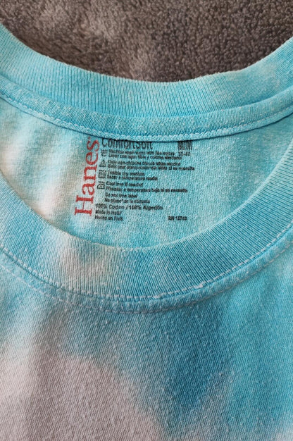 Vintage Hanes Psychedelic Tie Dye Graphic T-Shirt Blue Yellow Men's Size Medium M