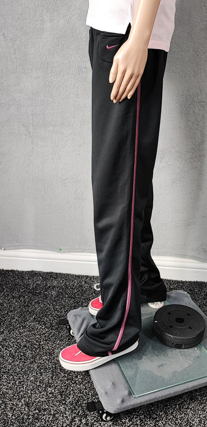 Vintage Nike Plain Black Logo Tracksuit Bottoms Joggers Women XXL