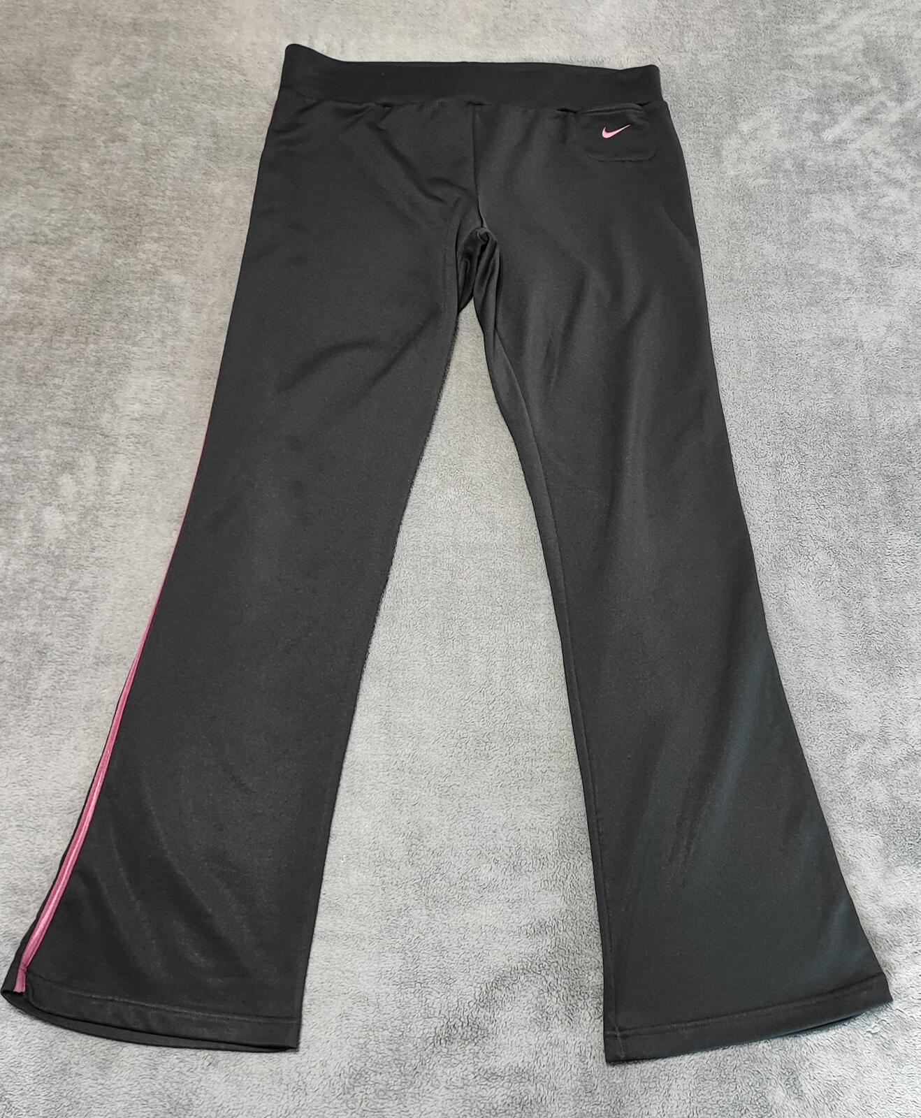 Vintage Nike Plain Black Logo Tracksuit Bottoms Joggers Women XXL