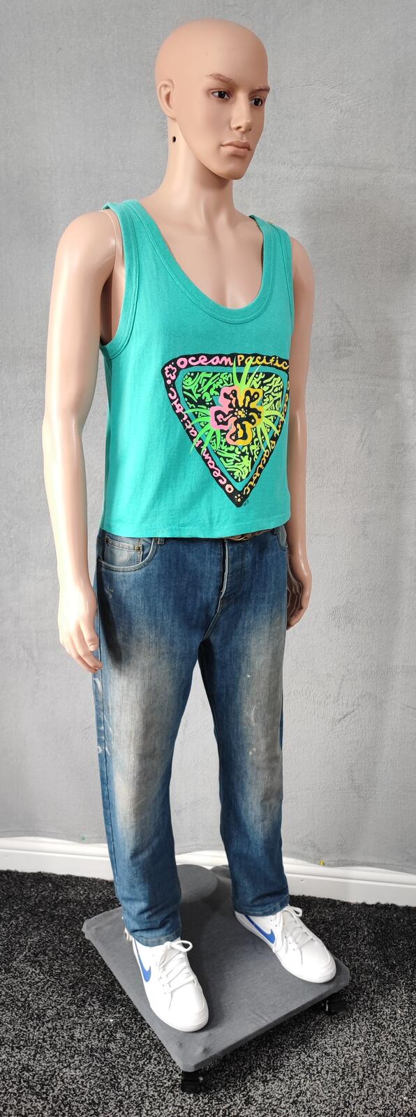 Vintage Ocean Pacific OP Surf Vest Tank Top Faded Green Men's Size S