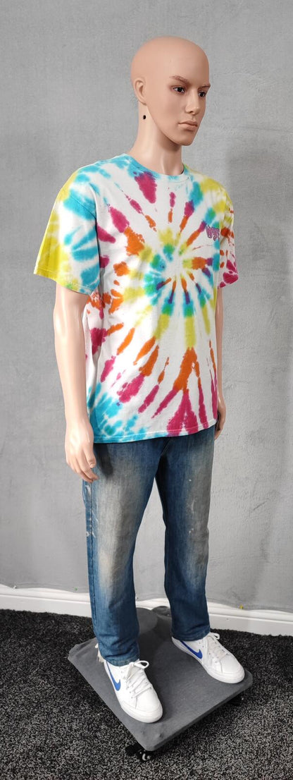 Vintage Obey Tie Dye Graphic T-Shirt Multicoloured Retro Y2K Men's Size Medium M