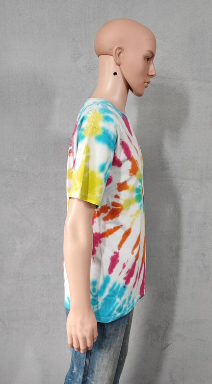 Vintage Obey Tie Dye Graphic T-Shirt Multicoloured Retro Y2K Men's Size Medium M