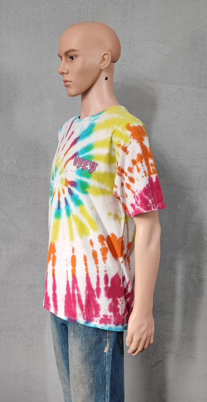 Vintage Obey Tie Dye Graphic T-Shirt Multicoloured Retro Y2K Men's Size Medium M
