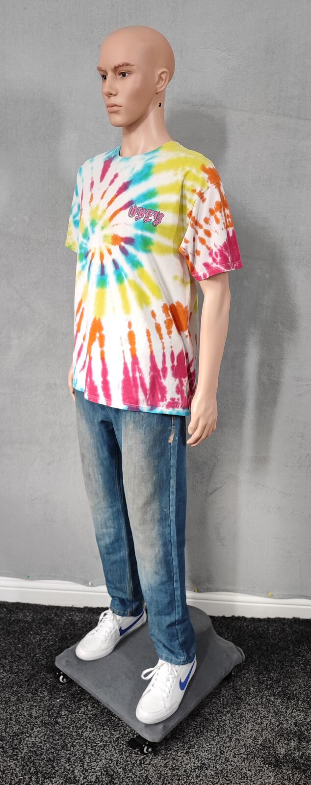 Vintage Obey Tie Dye Graphic T-Shirt Multicoloured Retro Y2K Men's Size Medium M