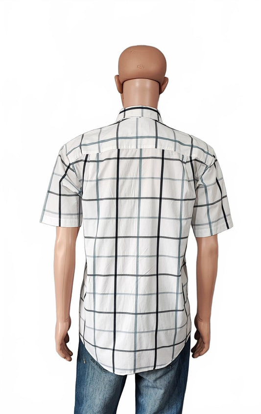 Vintage Nautica Checked Short Sleeve Shirt White Blue Black Casual Men's Size L