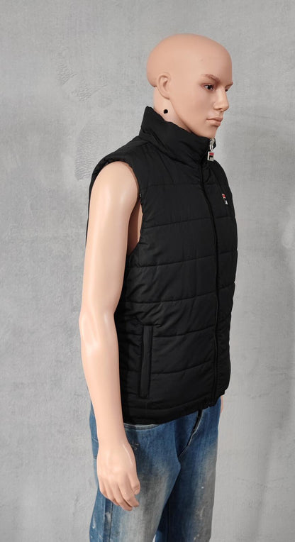 Vintage Fila Reversible Padded Gilet Vest Black Grey Camo Men Size Medium
