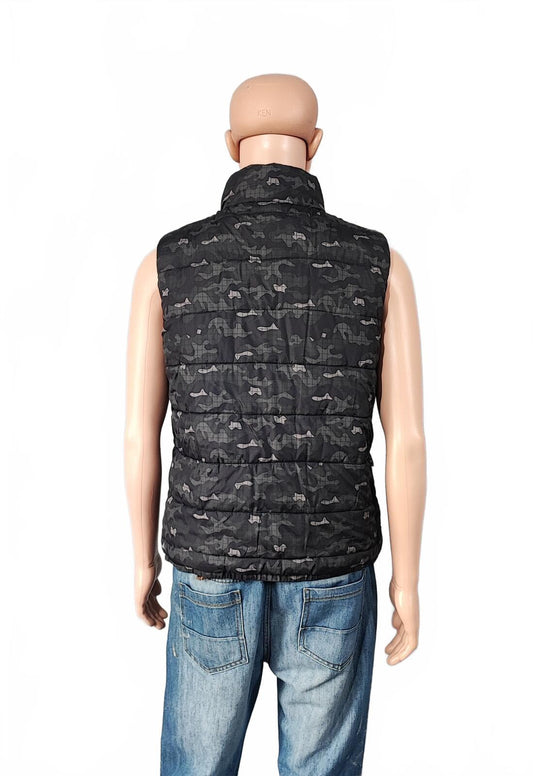 Vintage Fila Reversible Padded Gilet Vest Black Grey Camo Men Size Medium
