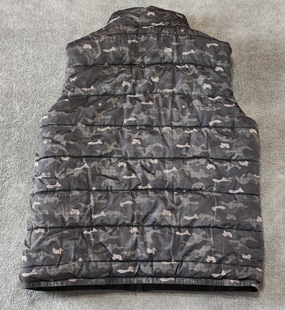 Vintage Fila Reversible Padded Gilet Vest Black Grey Camo Men Size Medium