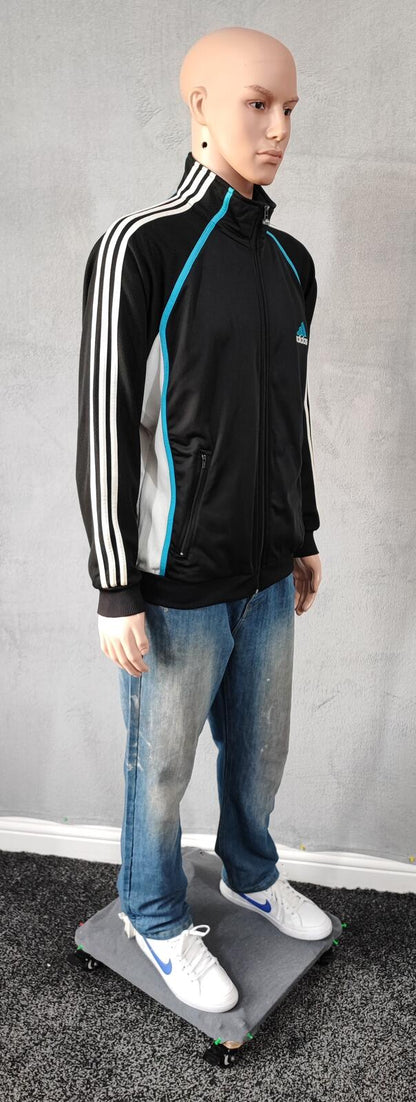 Vintage Adidas Track Jacket Black White Cyan Men's Size XL