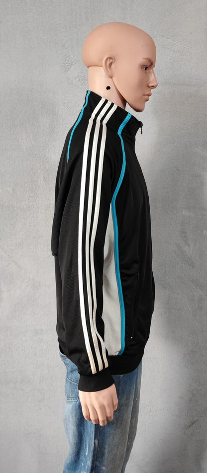 Vintage Adidas Track Jacket Black White Cyan Men's Size XL