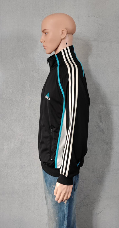 Vintage Adidas Track Jacket Black White Cyan Men's Size XL