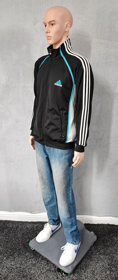 Vintage Adidas Track Jacket Black White Cyan Men's Size XL