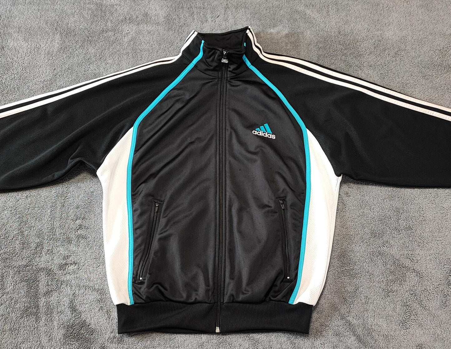 Vintage Adidas Track Jacket Black White Cyan Men's Size XL