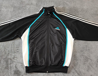 Vintage Adidas Track Jacket Black White Cyan Men's Size XL