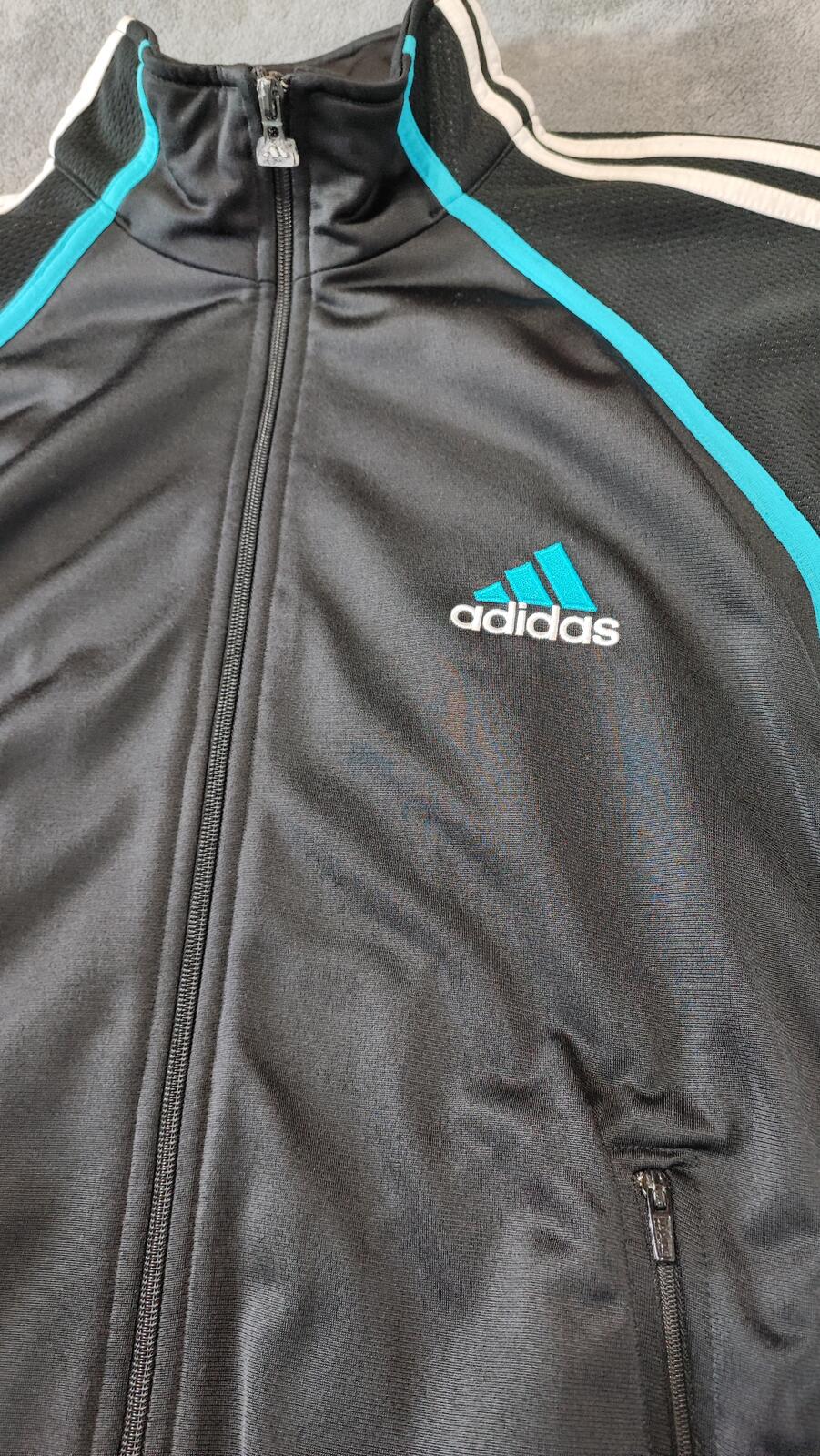 Vintage Adidas Track Jacket Black White Cyan Men's Size XL
