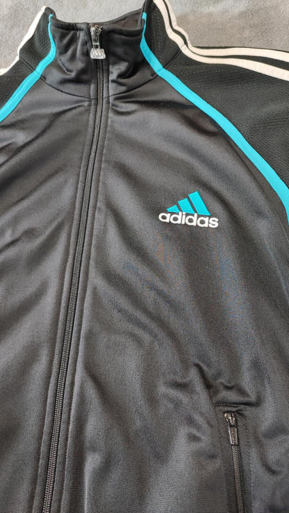 Vintage Adidas Track Jacket Black White Cyan Men's Size XL