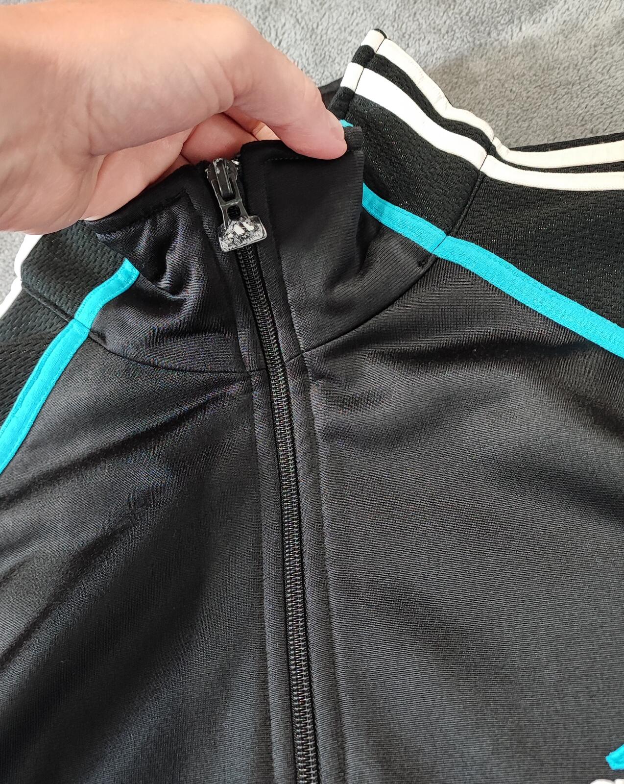 Vintage Adidas Track Jacket Black White Cyan Men's Size XL