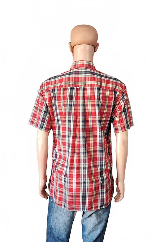 Vintage Nautica Checked Short Sleeve Shirt Red Navy Men's Size XL