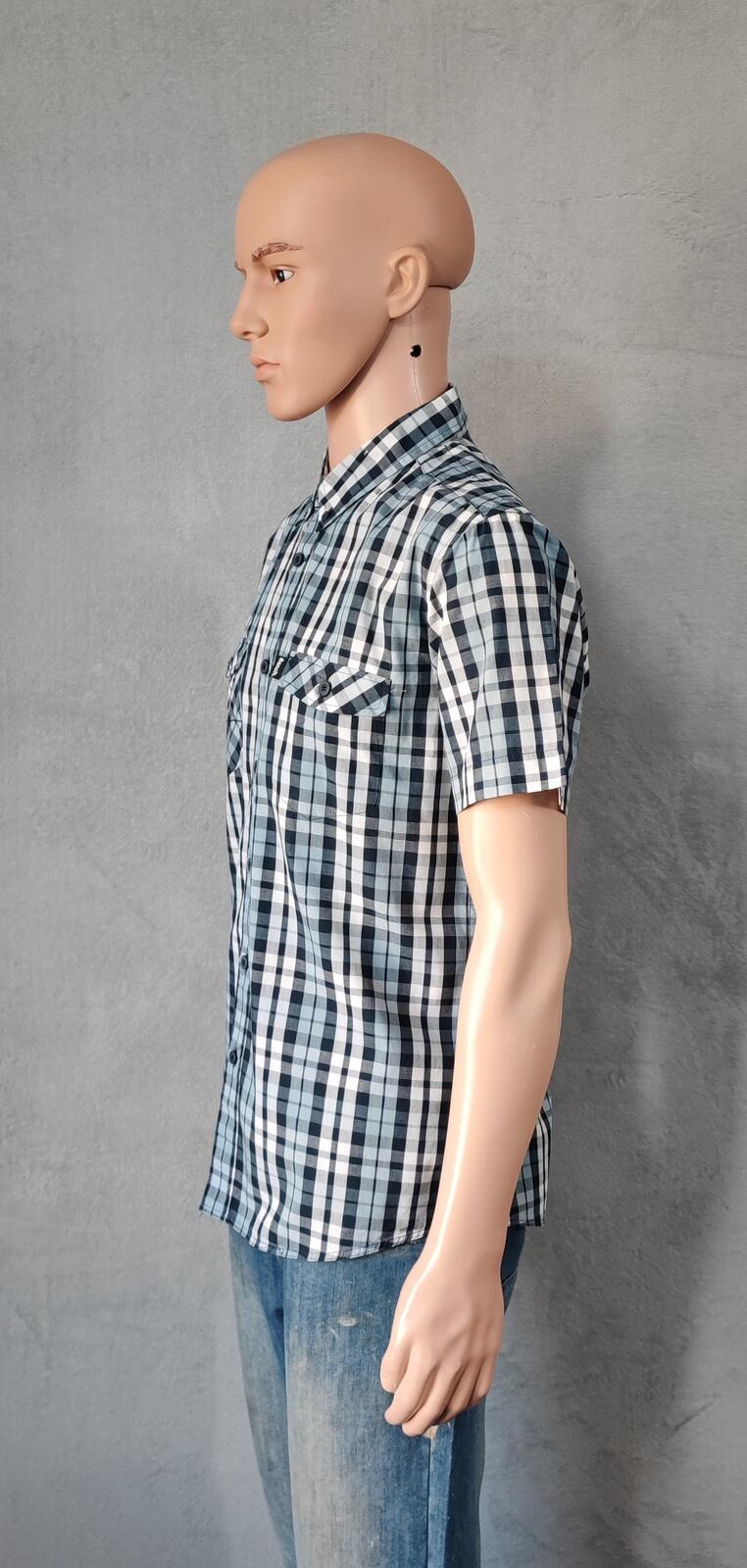 Vintage Bench Checked Short Sleeve Shirt Medium White Black Blue Y2K Retro 90s