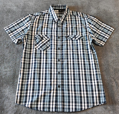 Vintage Bench Checked Short Sleeve Shirt Medium White Black Blue Y2K Retro 90s