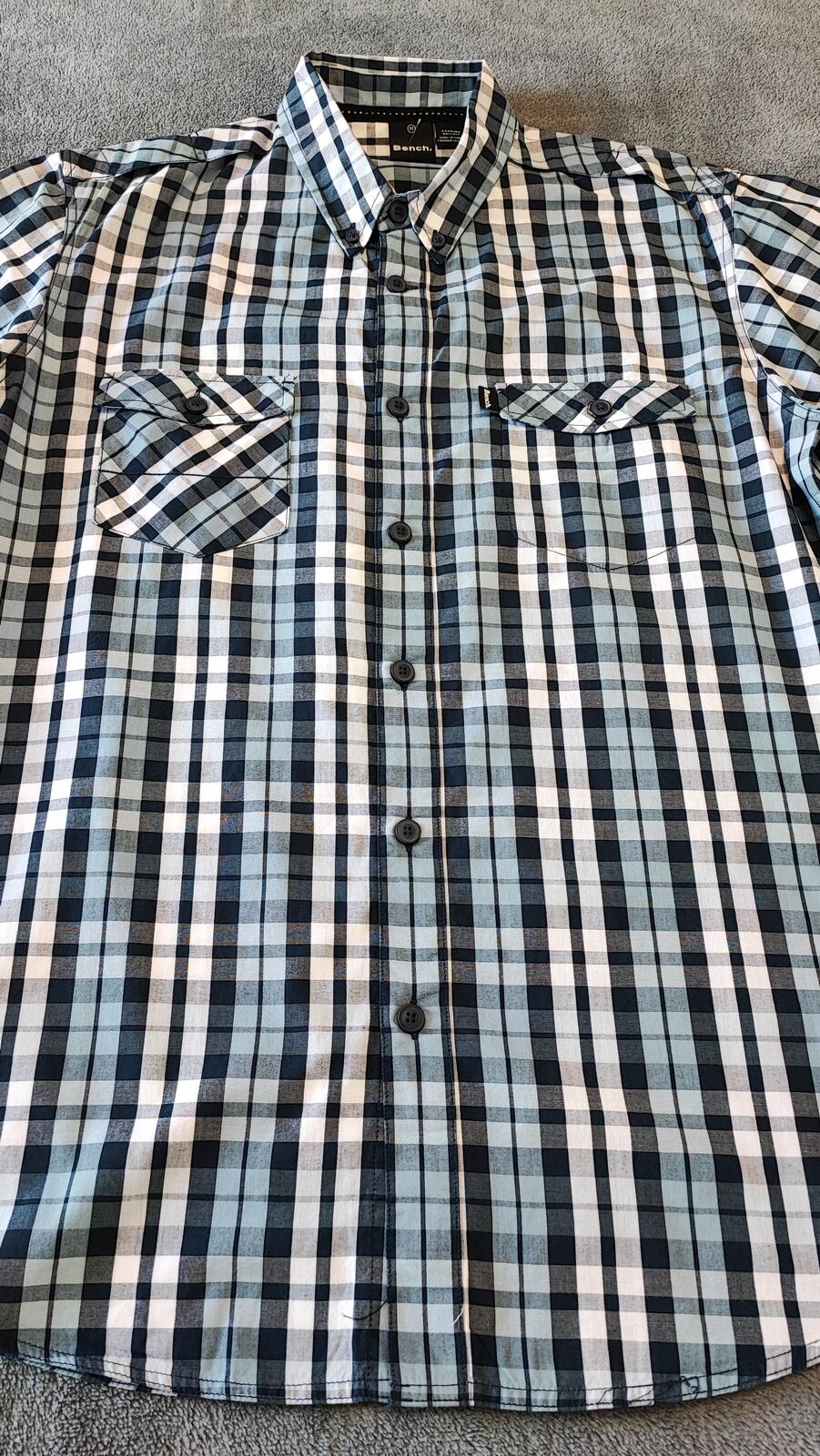Vintage Bench Checked Short Sleeve Shirt Medium White Black Blue Y2K Retro 90s