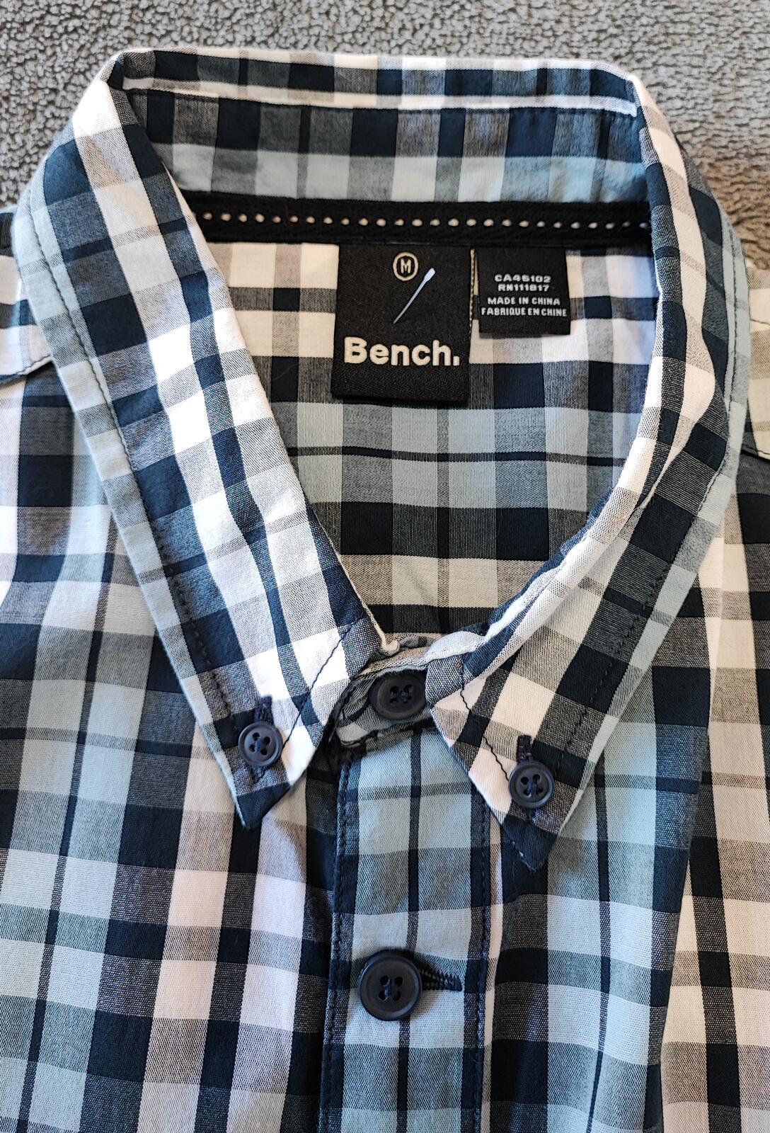 Vintage Bench Checked Short Sleeve Shirt Medium White Black Blue Y2K Retro 90s