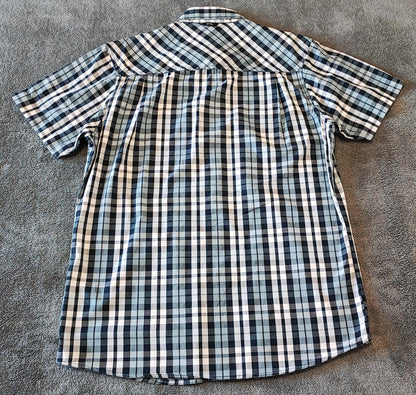 Vintage Bench Checked Short Sleeve Shirt Medium White Black Blue Y2K Retro 90s