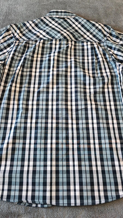 Vintage Bench Checked Short Sleeve Shirt Medium White Black Blue Y2K Retro 90s