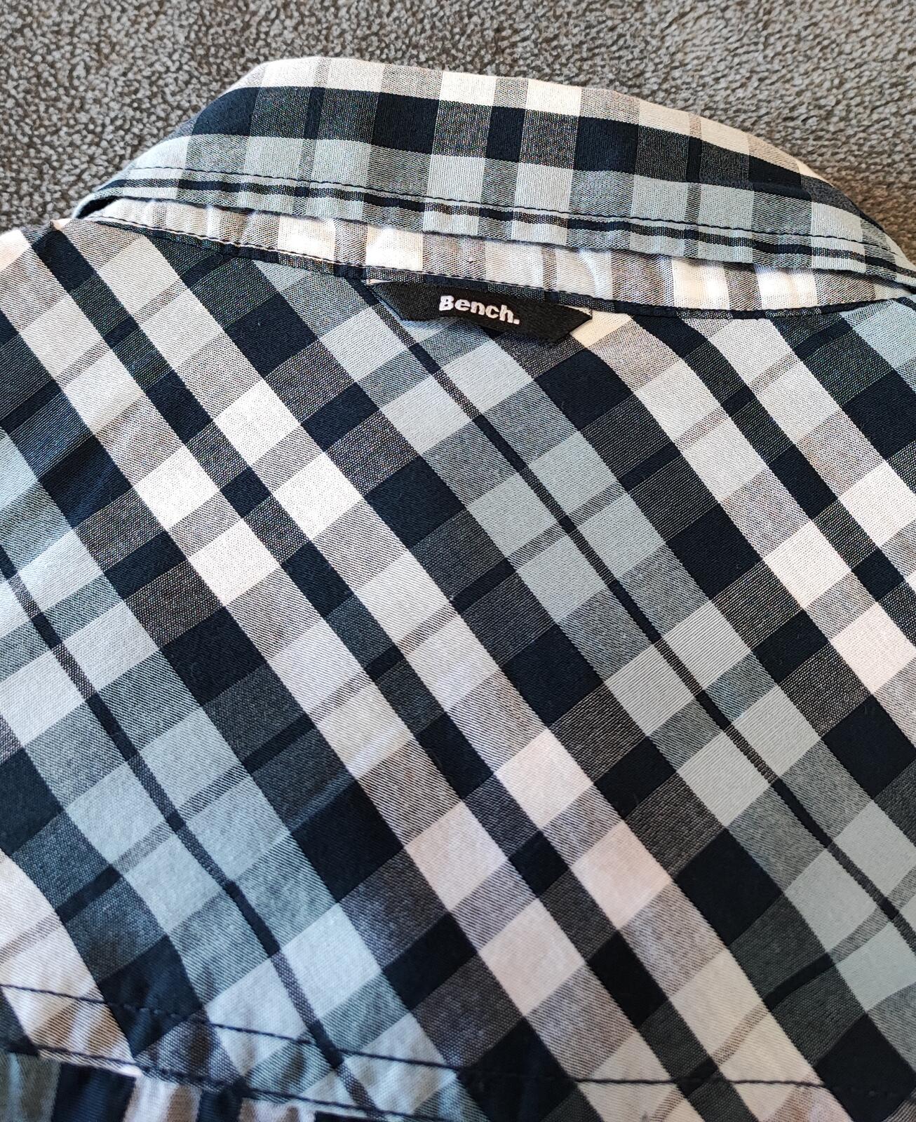 Vintage Bench Checked Short Sleeve Shirt Medium White Black Blue Y2K Retro 90s