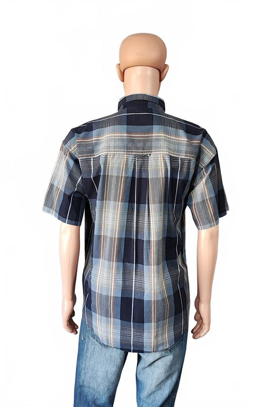 Vintage Chaps Ralph Lauren Checked Short Sleeve Shirt Blue Navy Men's Size XXL