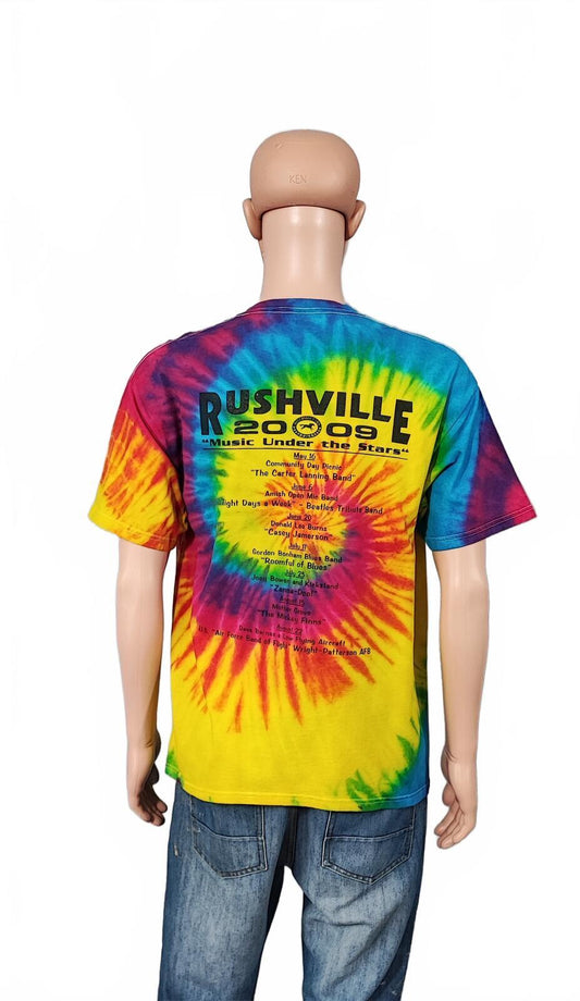 Vintage 2009 Music Festival Tie Dye T-Shirt Multicoloured Retro Y2K Men's Size M