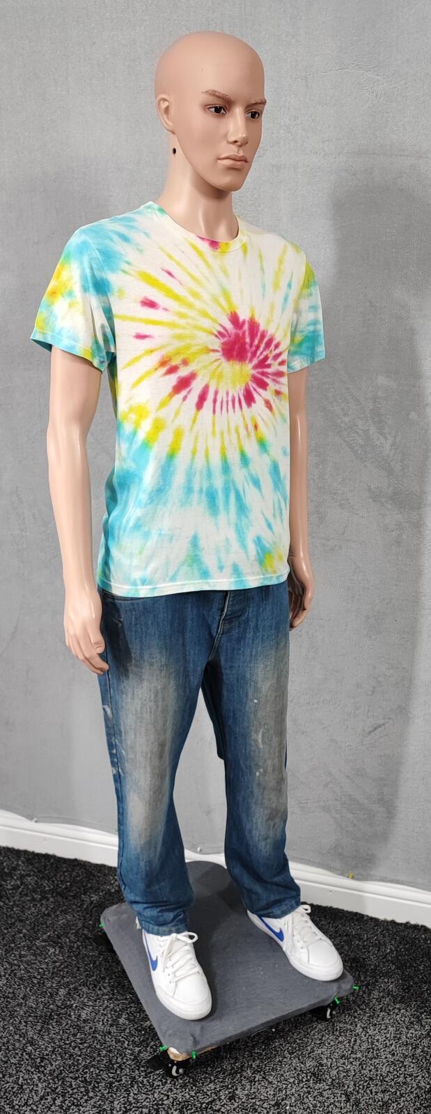 Vintage Fruit of the Loom Tie Dye Graphic T-Shirt Multicoloured Retro 90s Men's Size Small S