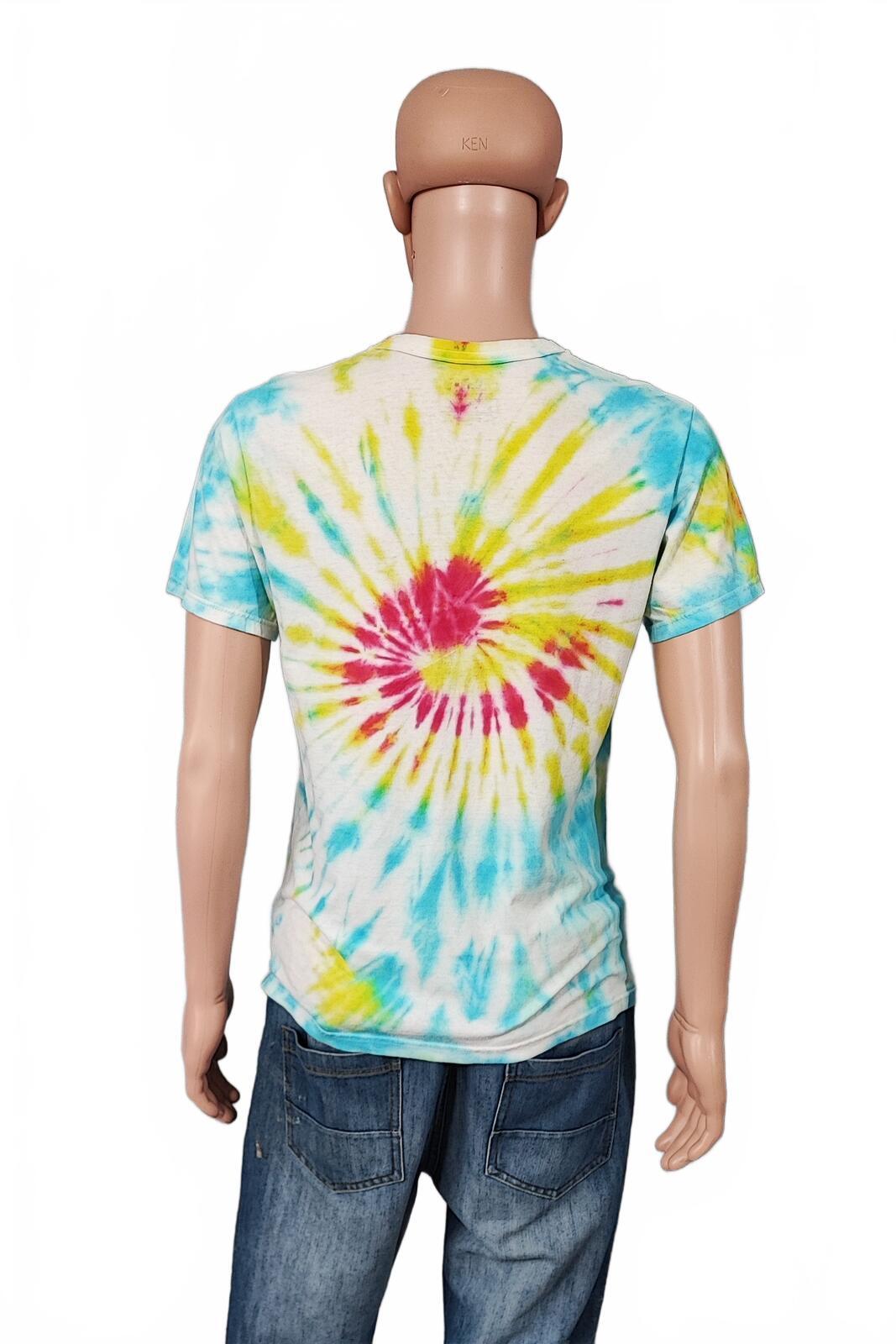 Vintage Fruit of the Loom Tie Dye Graphic T-Shirt Multicoloured Retro 90s Men's Size Small S