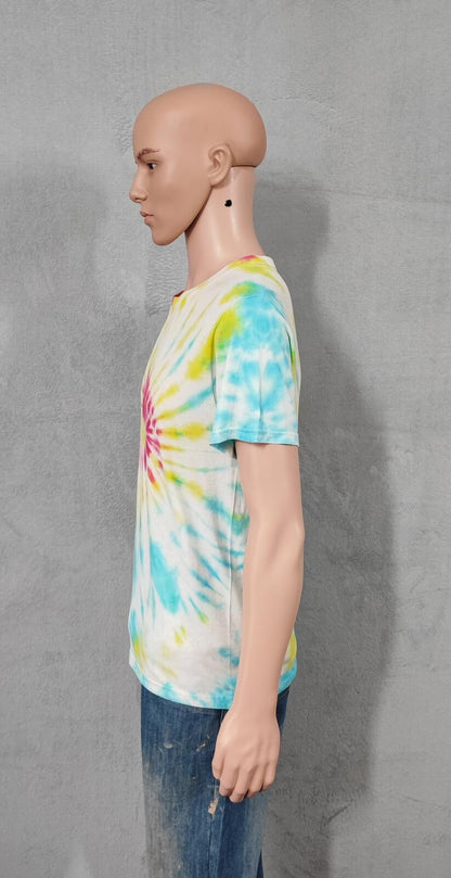 Vintage Fruit of the Loom Tie Dye Graphic T-Shirt Multicoloured Retro 90s Men's Size Small S