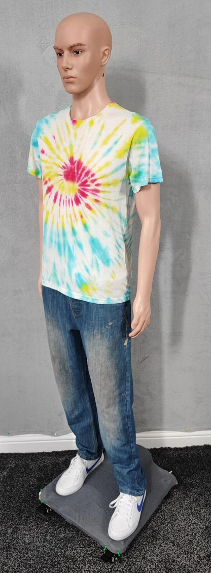 Vintage Fruit of the Loom Tie Dye Graphic T-Shirt Multicoloured Retro 90s Men's Size Small S