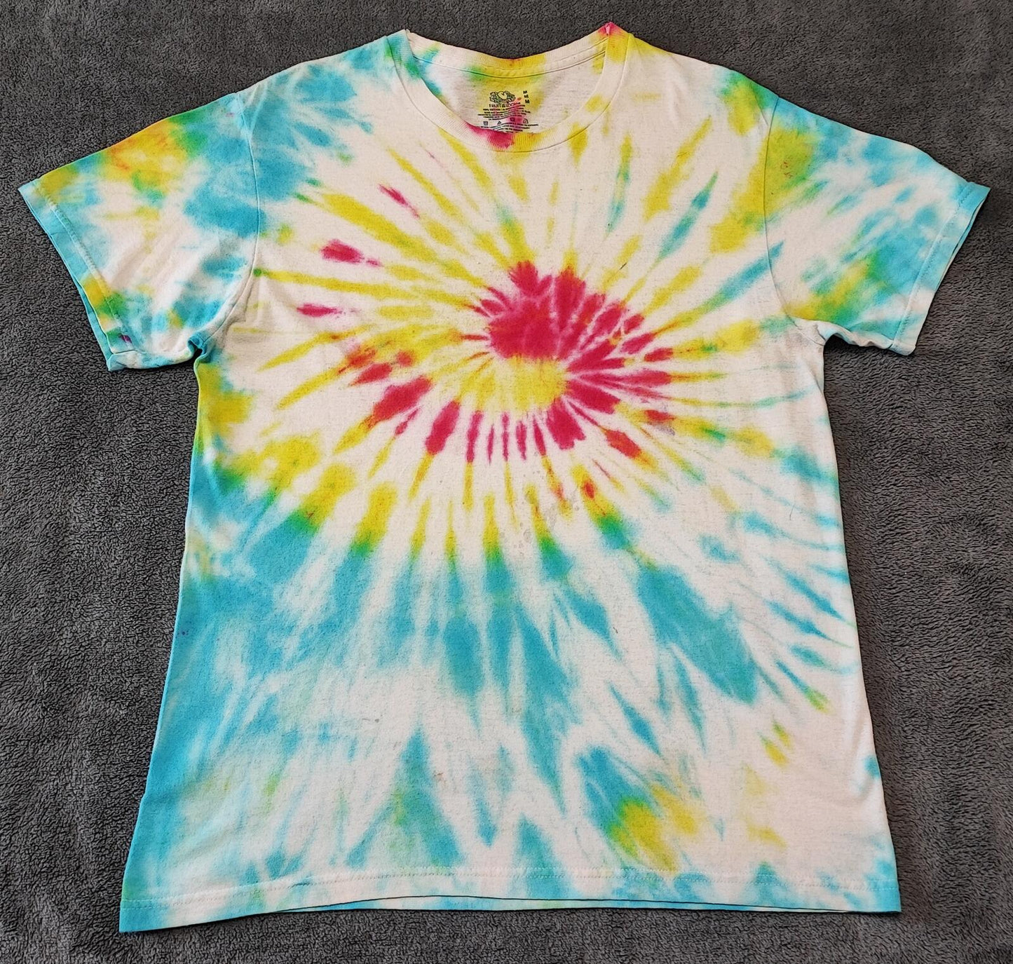 Vintage Fruit of the Loom Tie Dye Graphic T-Shirt Multicoloured Retro 90s Men's Size Small S