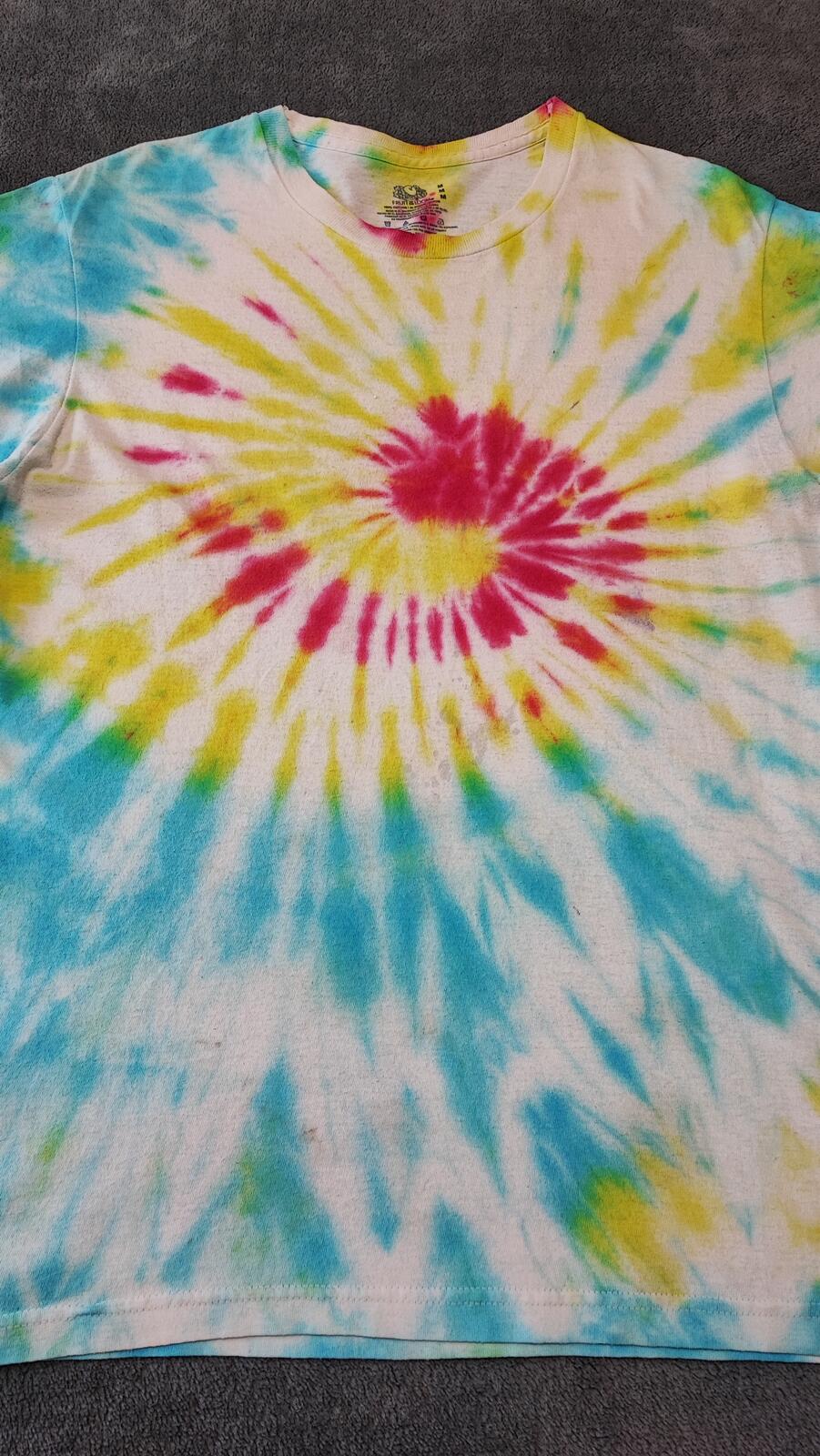 Vintage Fruit of the Loom Tie Dye Graphic T-Shirt Multicoloured Retro 90s Men's Size Small S