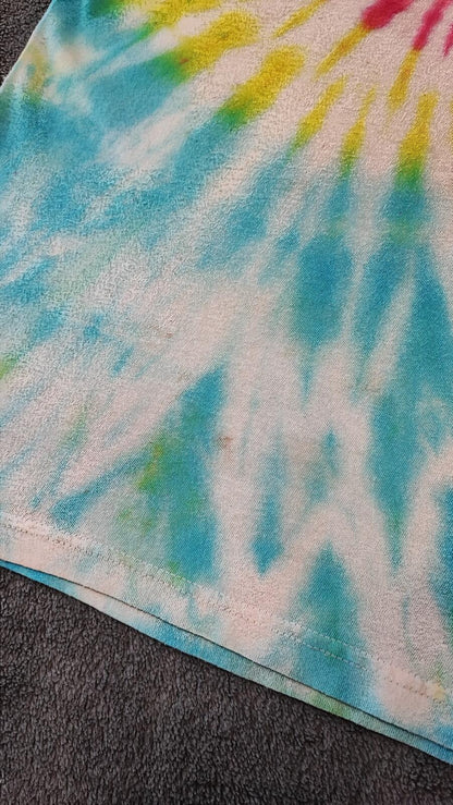 Vintage Fruit of the Loom Tie Dye Graphic T-Shirt Multicoloured Retro 90s Men's Size Small S