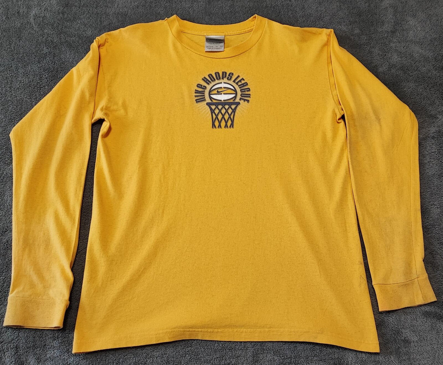 Vintage Nike Hoops League Graphic Long Sleeve T-Shirt Yellow Men's Size Medium