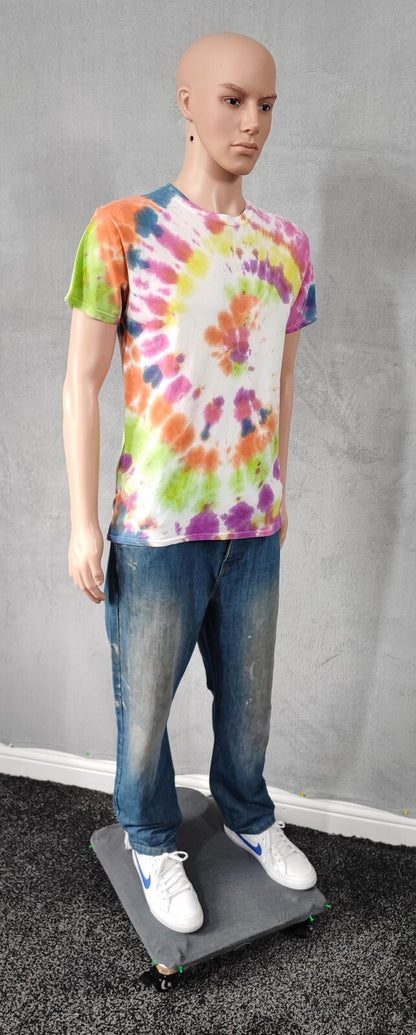Vintage Hanes Rainbow Spiral Tie Dye T-Shirt Multicolour Retro Y2K Men's Size M