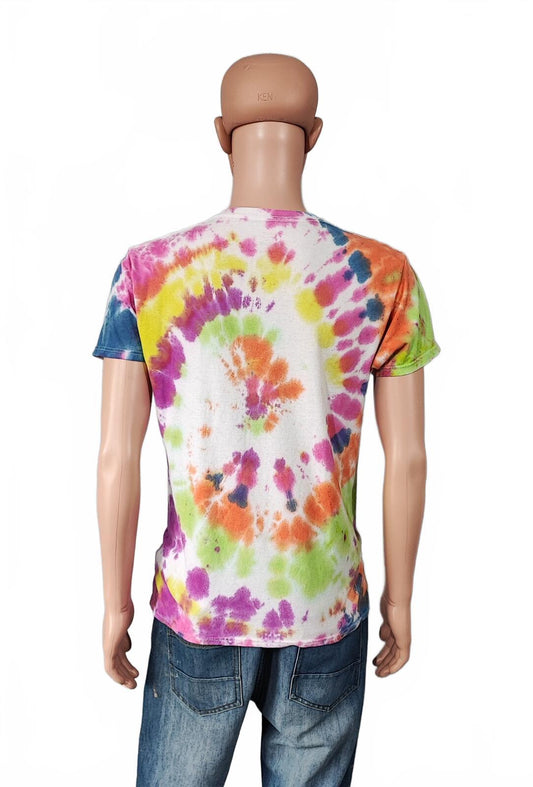 Vintage Hanes Rainbow Spiral Tie Dye T-Shirt Multicolour Retro Y2K Men's Size M