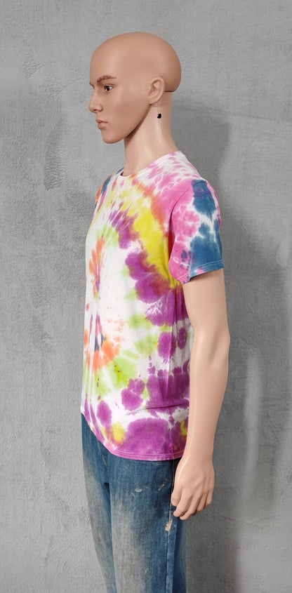 Vintage Hanes Rainbow Spiral Tie Dye T-Shirt Multicolour Retro Y2K Men's Size M